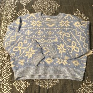 ARULA Light Blue and Cream Patterned Holiday Sweater